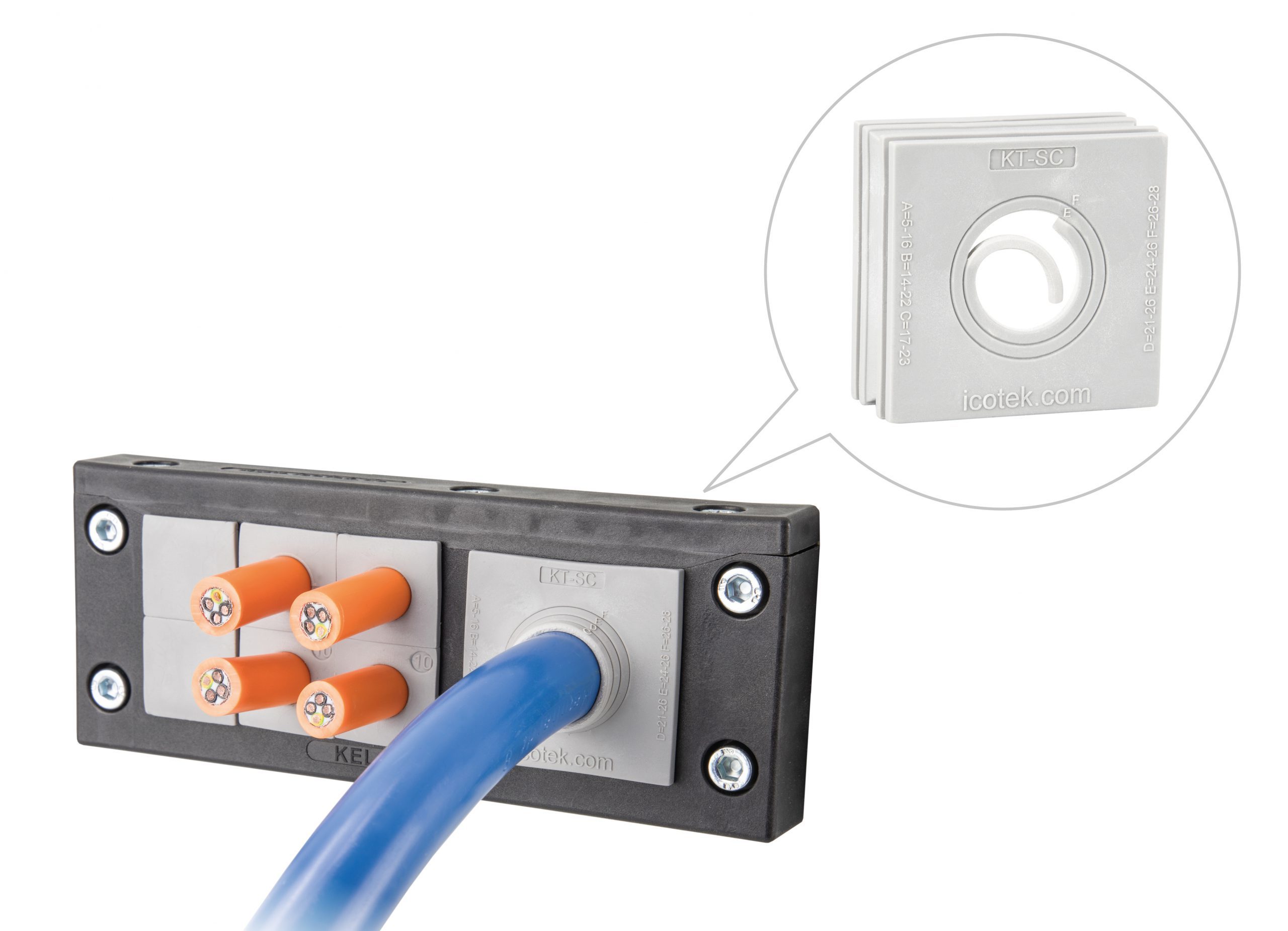 Die Kabeltülle eignet sich für elektrische Leitungen und Pneumatikschläuche. (Bild: Icotek GmbH)